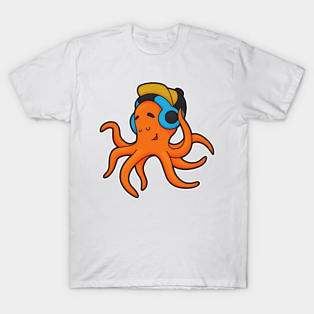 Octopus at Music with Headphone T-Shirt by Markus Schnabel